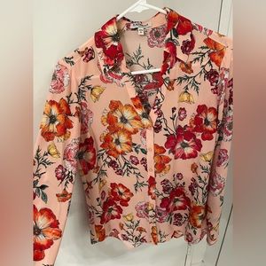 Express Portofino slim fit, collared button down shirt - Floral Pink, Size Small